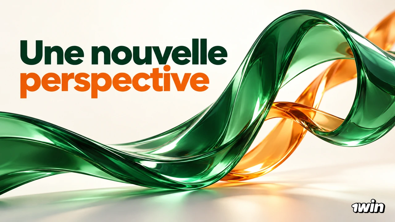Rubans de verre vert et orange sur un fond clair avec le logo 1win